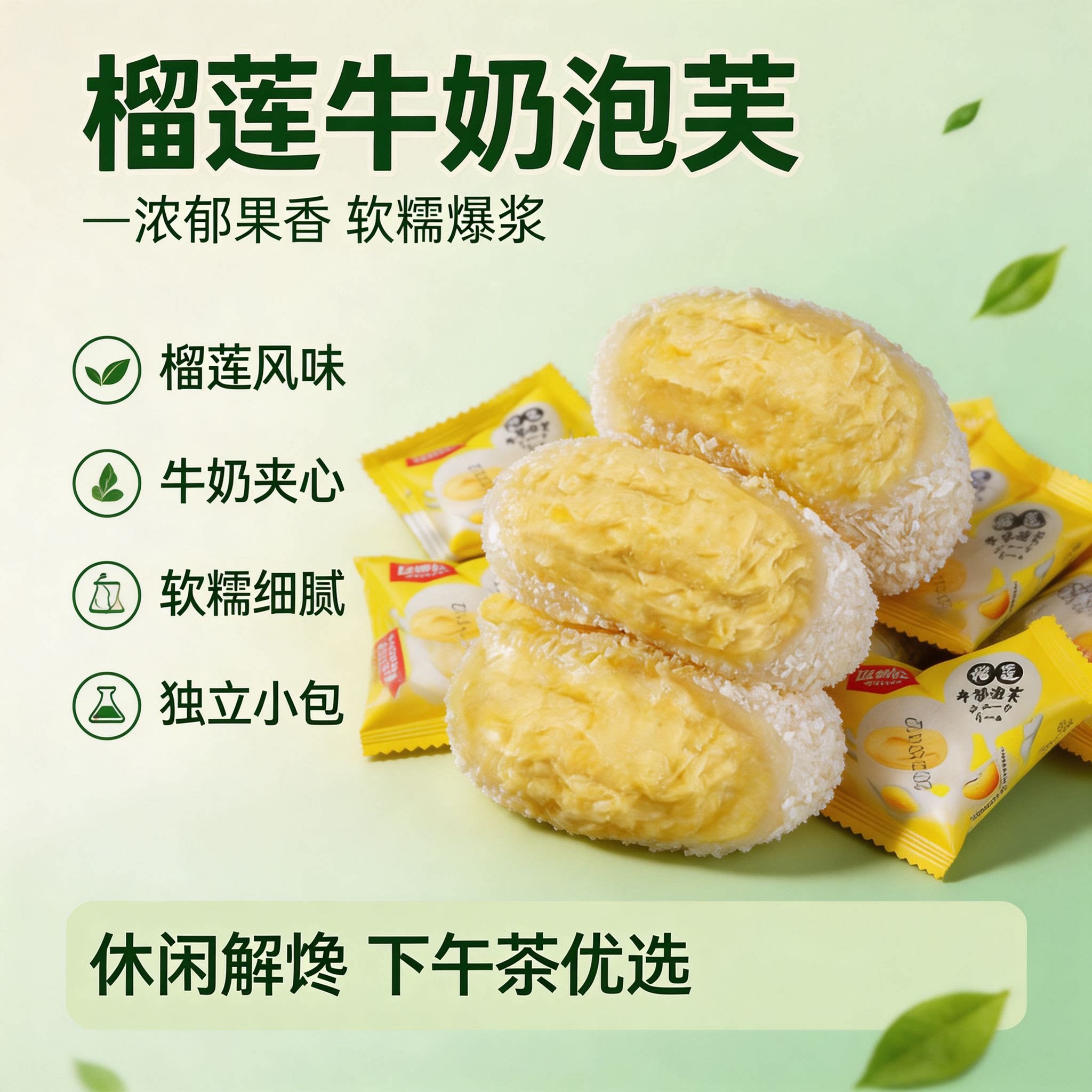 榴莲牛奶泡芙雪媚娘爆浆夹心麻薯软糯糕点独立小包办公下午茶零食
