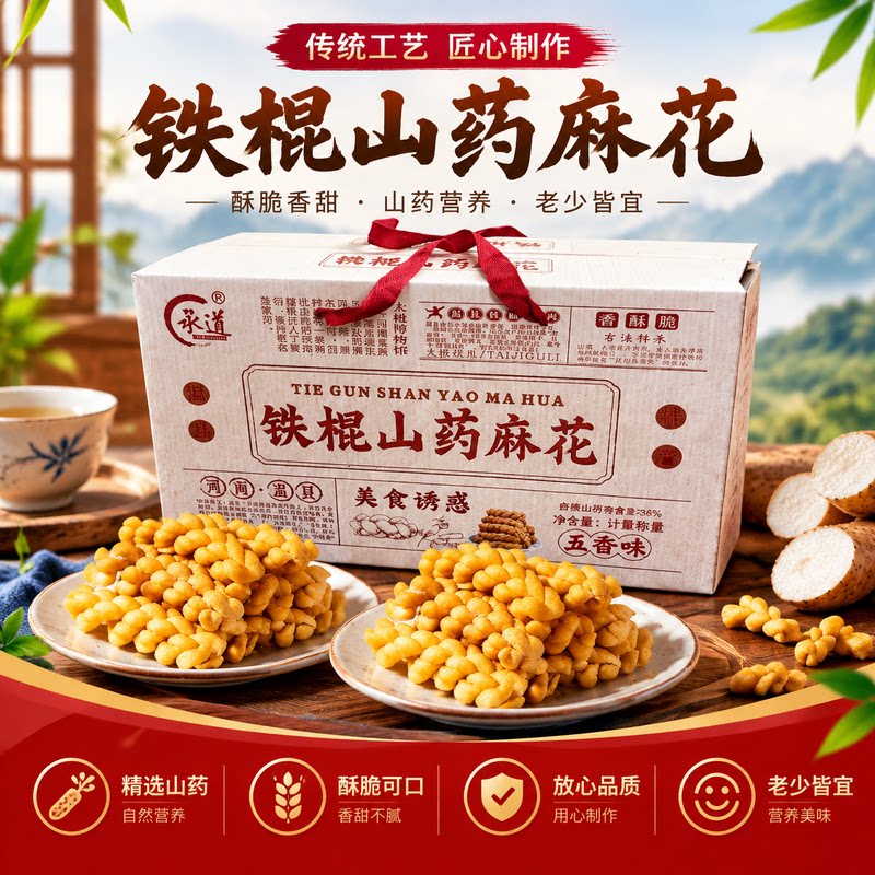 铁棍山药小麻花五香味独立包装老人小孩孕妇零食礼盒装传统健康