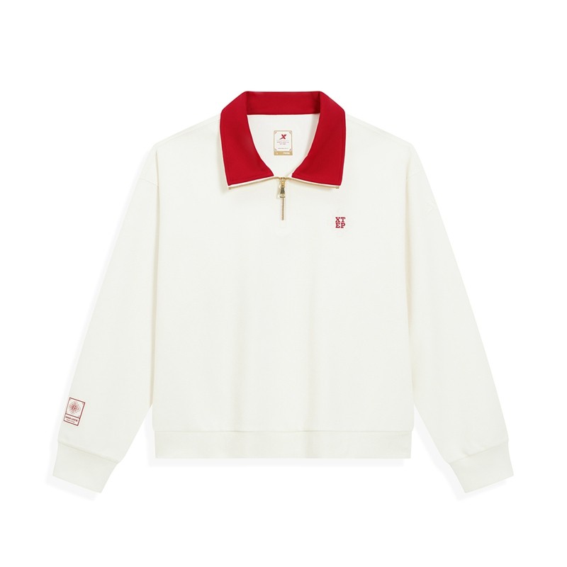 特步卫衣女款2026春季新年款半拉链宽松休闲针织上衣974128920181