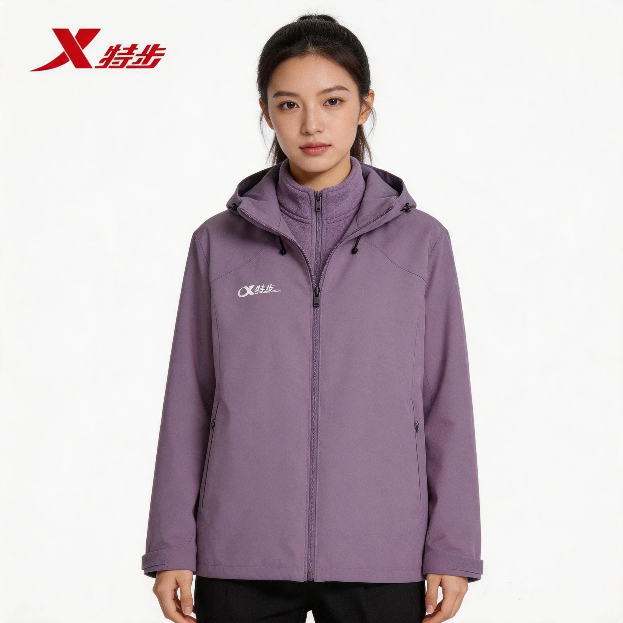 特步冲锋衣女装2026秋冬季新款加绒保暖三合一两件套974428660037