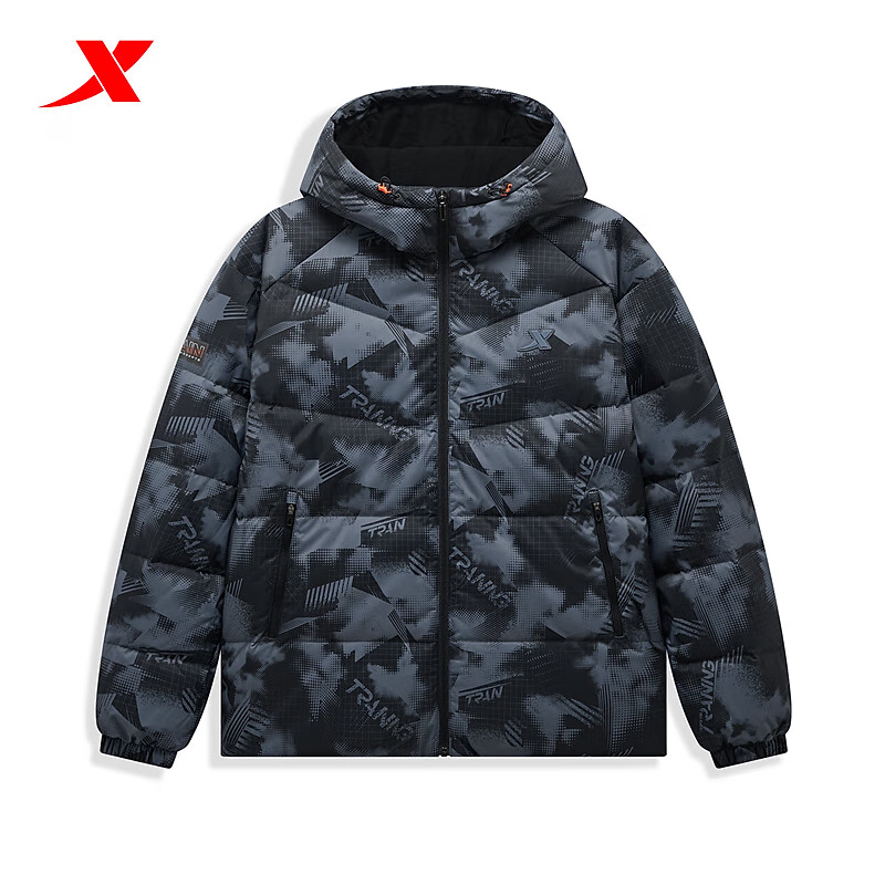 特步保暖连帽男羽绒服