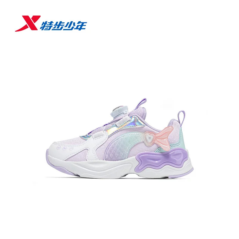 特步童鞋女小童美人鱼休闲鞋2026冬季新款保暖运动鞋674414323009