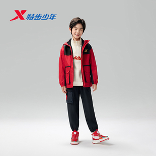 福燈贺岁特步儿童男中大童外套三合一冲锋衣2026春新年款红色保暖