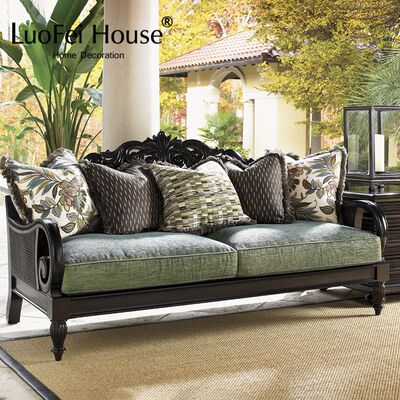 莱克星顿桃花芯实木三人沙发别墅定制美式雕花两人沙发夏威夷系列