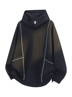 美式430g重磅硬挺连帽卫衣男潮牌痞帅明线大口袋外套春秋大码男装