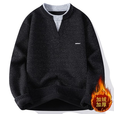 亨利领假两件毛衣男秋冬加绒加厚