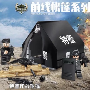 中国积木特种兵帐篷场景哨塔监狱牢笼军事人仔武器装备儿童玩具