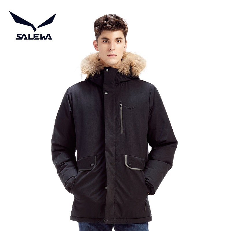 salewa/沙乐华男式羽绒服防水保暖毛领中长款防风连帽SWADH91003