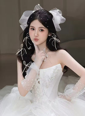 森系求婚白色领证织带头纱流苏小众新娘拍照高级道具结婚超仙美