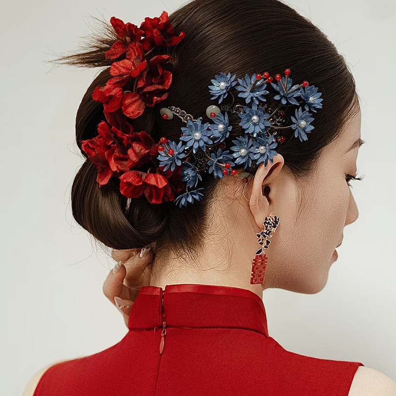 中式复古秀禾服发饰高级感花朵图片