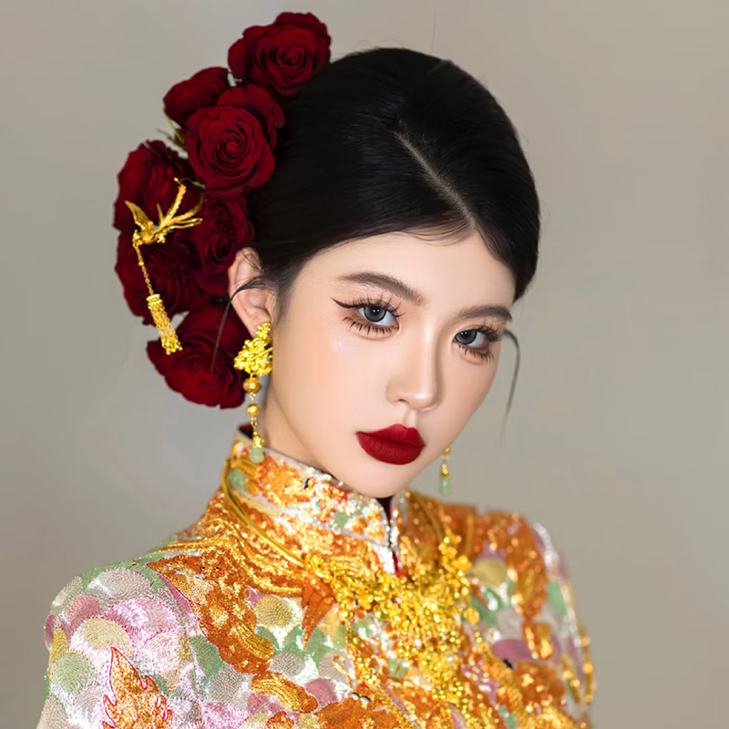 新款超仙森系新娘头饰玫瑰花发簪