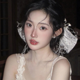 复古蕾丝超仙花朵发饰蝴蝶结婚森系法式新娘婚纱礼服头饰造型配饰