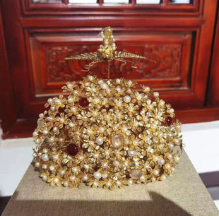 出租【闹蛾冠】汉服婚服发冠 仿李静训唐制闹蛾冠扑花发冠 定制