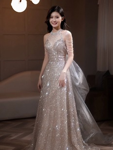 出租】宴会晚礼服裙女高端轻奢小众主持人连衣裙高级声乐艺考气质