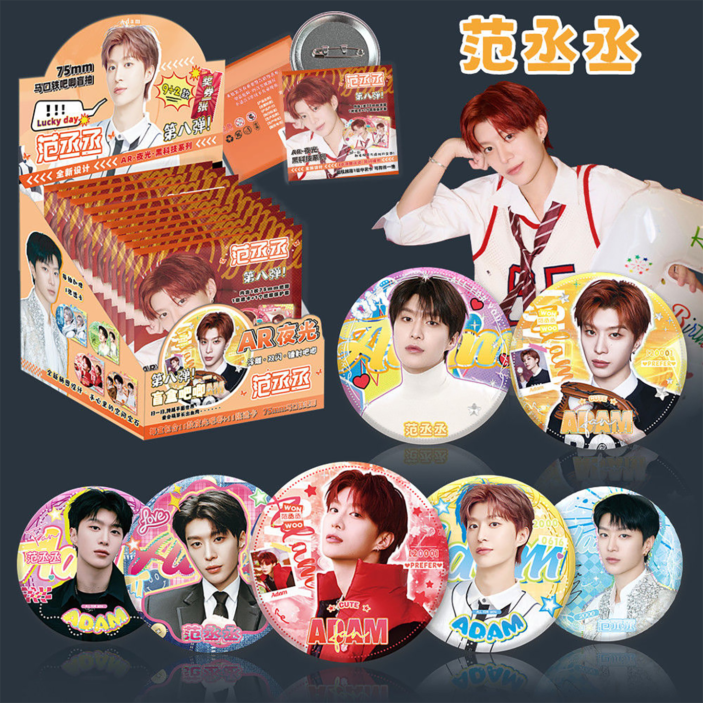 范丞丞周边AR夜光盲抽吧唧镭射银葱75mm范丞丞马口铁谷子吧唧盲抽