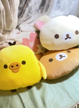 包邮日单卡通熊哥熊妹妹小鸡可爱弹力绒抱枕靠垫宿舍睡觉搭子枕头