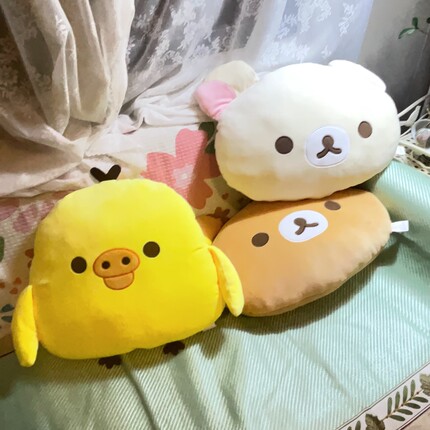 包邮日单卡通熊哥熊妹妹小鸡可爱弹力绒抱枕靠垫宿舍睡觉搭子枕头