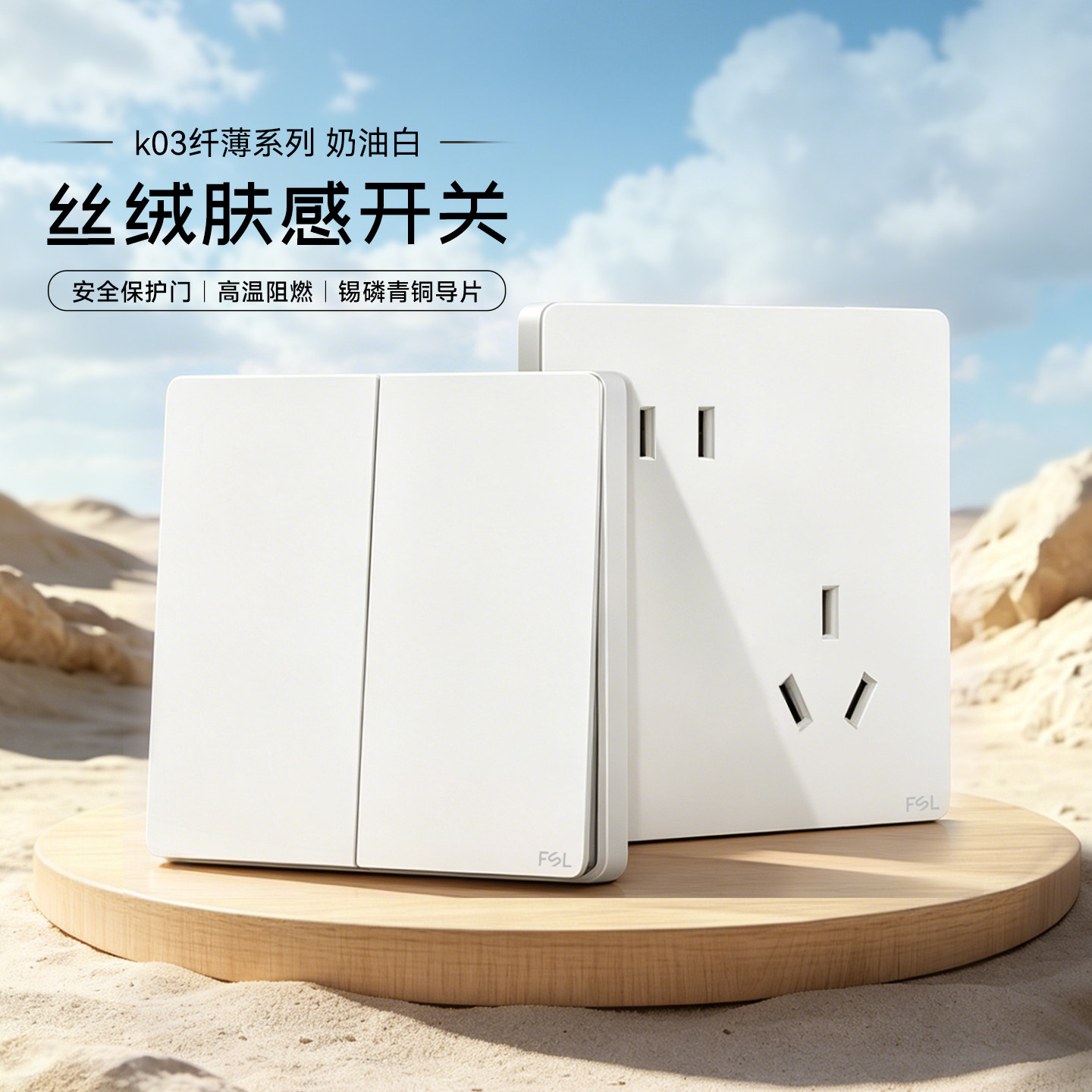 佛山照明开关插座开关面板暗装墙壁空调16A一开五孔插座面板K03白