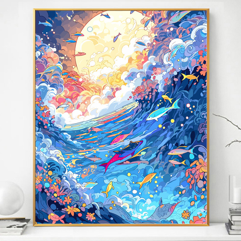 画画diy数字油画填充填色梦幻海底世界卡通手工手绘涂色油彩绘画