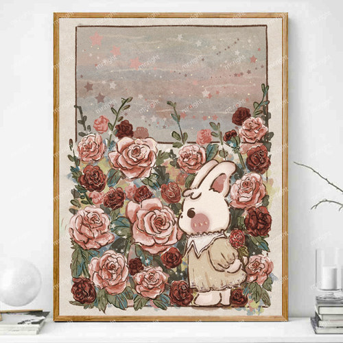 可爱兔子花卉diy数字油画