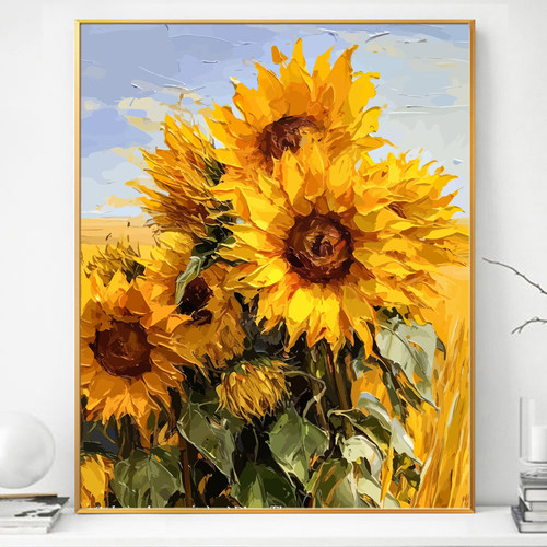 向日葵花卉画画diy数字油画填充填色2024新款丙烯手工手绘油彩画