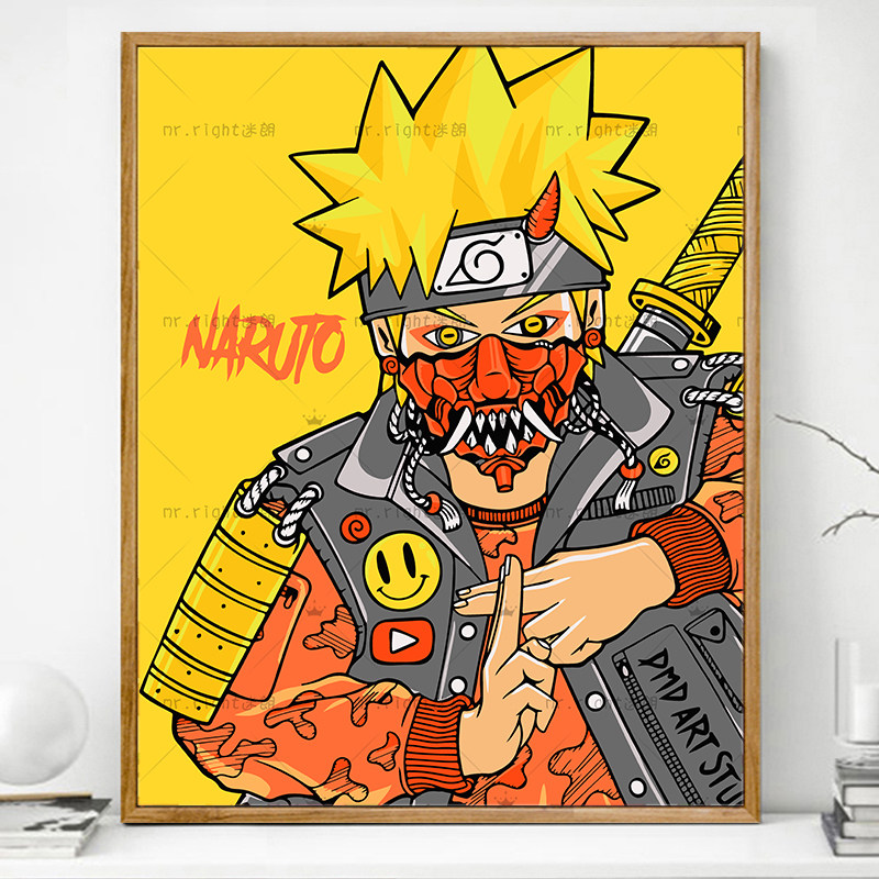 火影忍者画画diy数字油画填充填色鸣人佐助卡通动漫手工手绘油彩