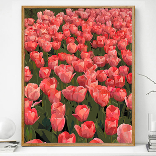 郁金香植物花卉画画diy数字油画填充填色手工礼物手绘涂色油彩画