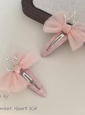 韩系宝宝儿童立体小皇冠粉色蝴蝶结公主发夹拜拜夹