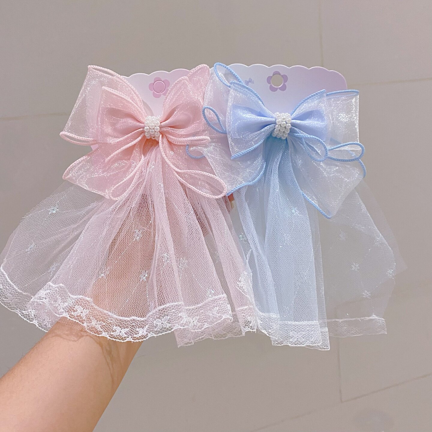 少女仙气蝴蝶结头纱发夹女孩网纱珍珠发卡清新甜美不伤发百搭发饰
