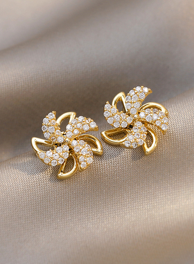 可旋转风车耳环气质女网红韩国耳钉925纯银银针2025年新款潮耳饰