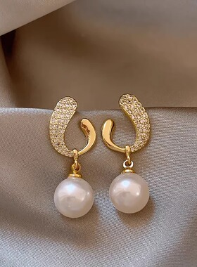法式高级感2025新款微镶珍珠耳环女气质耳坠耳钉小众精致耳饰轻奢