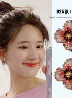 赵露思同款花朵耳环女纯银2025年新款潮小众设计感高级气质耳饰