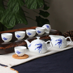 釉中彩高白瓷8头功夫茶具套装 红叶陶瓷 家用茶壶公道品杯带礼盒