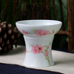 红叶陶瓷 手绘粉彩茶漏功夫茶具过滤器手绘水点桃花7501毛瓷