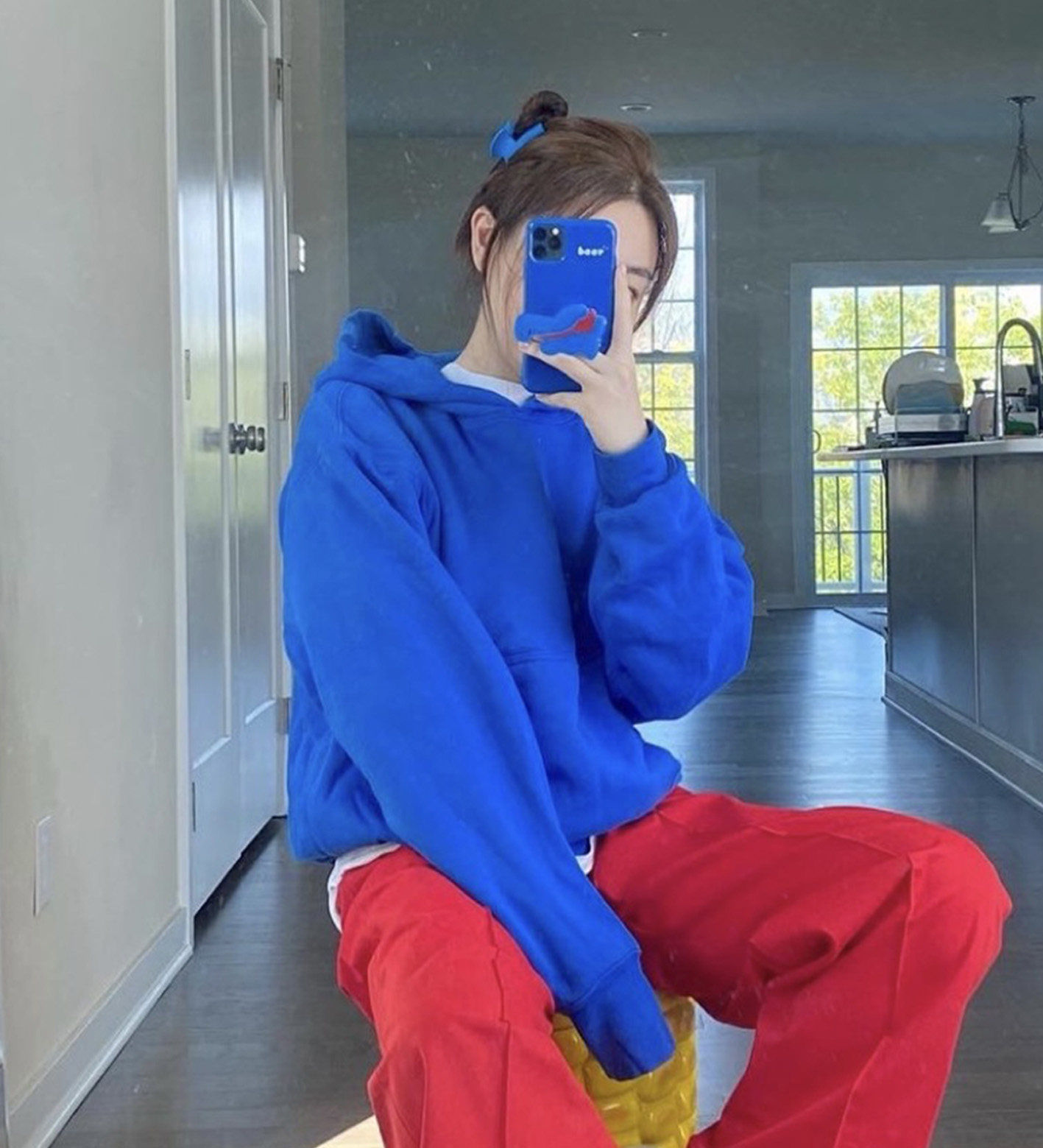 kanye侃爷联名同款流行essentials克莱因蓝双层卫衣连帽衫男女款