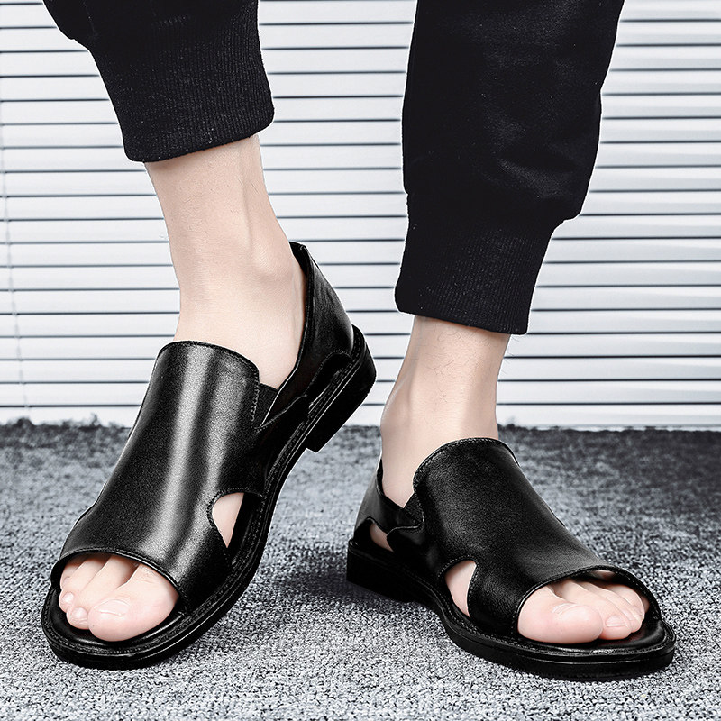 SANDALS MENS TIDE SUMMER LEATHER SUMMER WEAR DUAL-PURPOSE SOFT SOLE ANTI-SLIP 2024 NEW MENS SANDALS BEACH SHOES