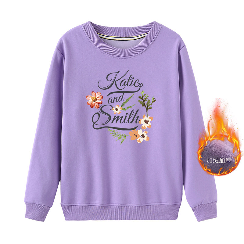 女装纯色加绒加厚卫衣女秋冬季保暖上衣加大码女装胖mm冬装打底衫