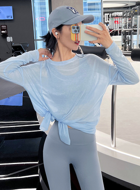 运动上衣女宽松显瘦透气健身服长袖T恤瑜伽服跑步大码罩衫性感新