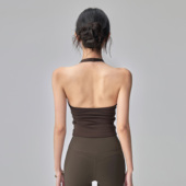 云端贝壳带胸垫运动背心女防震训练瑜伽内衣外穿挂脖美背健身上衣