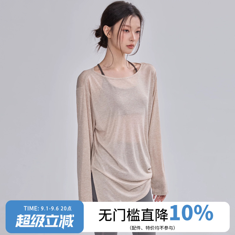 裸感风宽松遮肉瑜伽T恤女图片