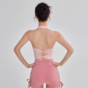 云端贝壳美背运动内衣女显瘦瑜伽背心跑步普拉提健身文胸短裤 套装