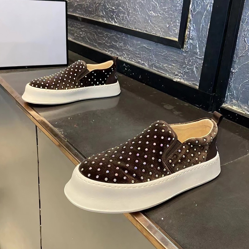 一脚蹬男鞋2026年春季新款布面透气烫钻时尚乐福鞋轻奢百搭懒人鞋