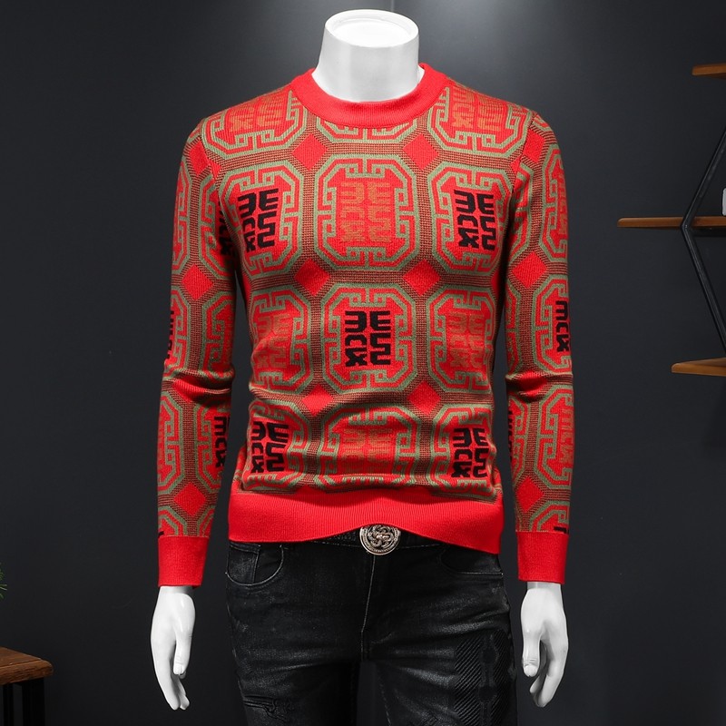 2025年秋冬季新款圆领毛衣钱塘601133360P110假模红，男装针织衫/毛衣，钱塘6011