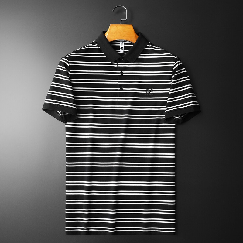 2023夏季新款短袖polo衫 钱塘 3021-2 9021 P70 平铺 黑条图片