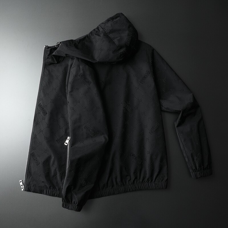 2023新款高品质植绒连帽休闲夹克钱塘3021-26616P150黑色,男装夹克,钱塘6011