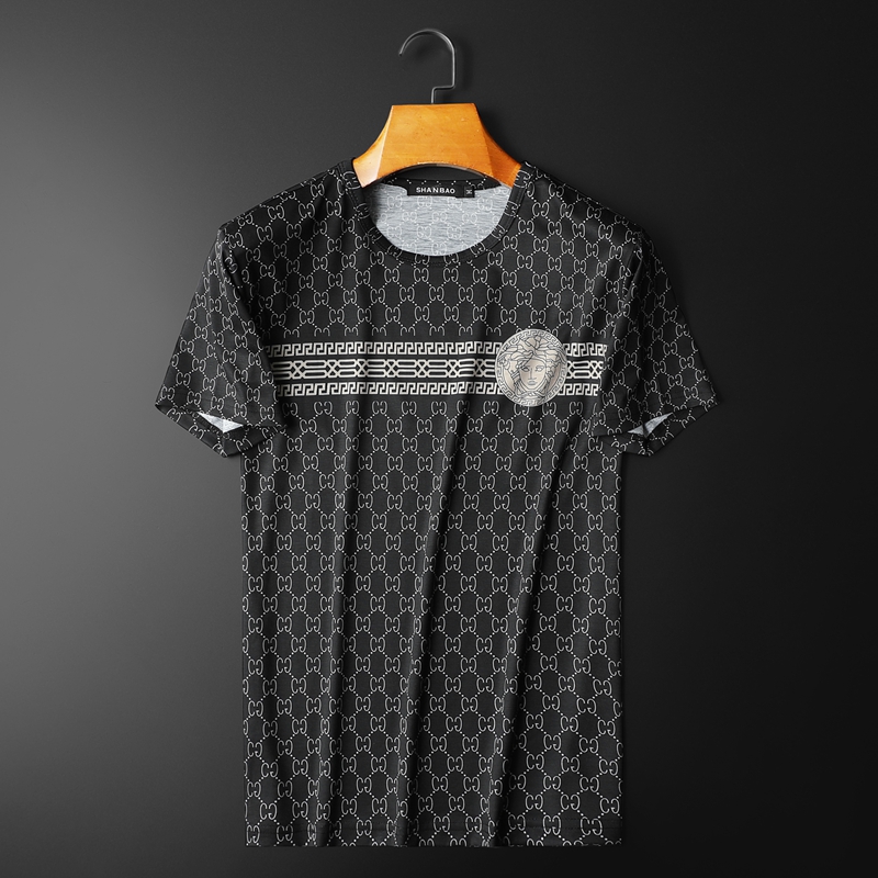 2022新款短袖T恤钱塘3021-23000P55平铺黑色，男装T恤，钱塘6011