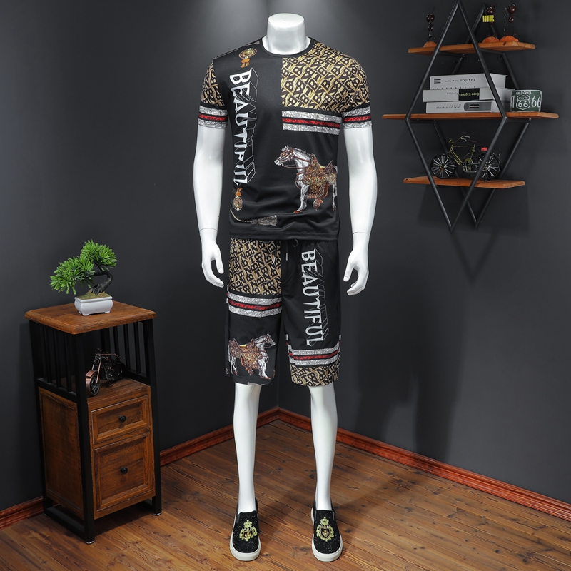 2022新款短袖短裤套装钱塘3021-2333套装P120假模黑色，男装T恤，钱塘6011