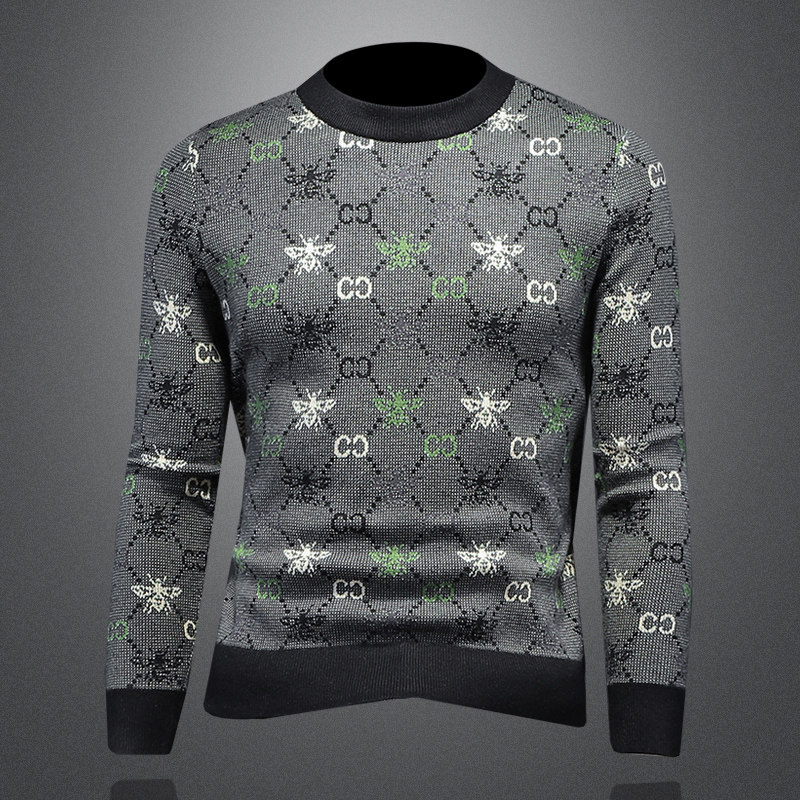 2025年秋冬季新款圆领印花毛衣钱塘601133308P110镂空，男装针织衫/毛衣，钱塘6011