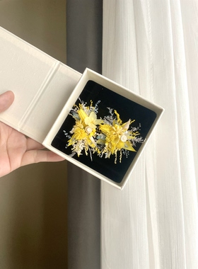 永生花戒指成品森系户外婚礼柠檬黄粉色对戒原创设计戒指花一对