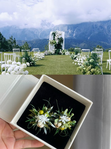 原创手工戒指永生花仿真花婚戒定制户外草坪花园婚礼对戒diy